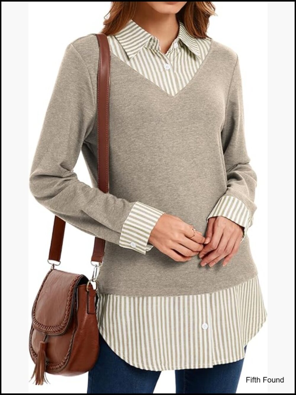 Women's Casual Collared Curved Hem 2-in-1 Pullover Plaid Contrast Shirt Blouse